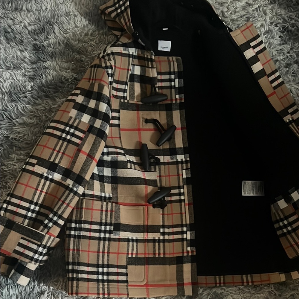 Oversized Burberry Tan Plaid Toggle Coat